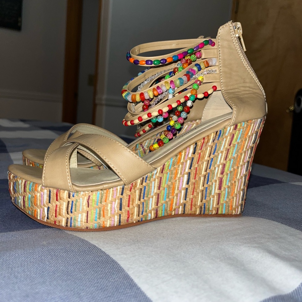 Colorful Beaded Wedge Sandals